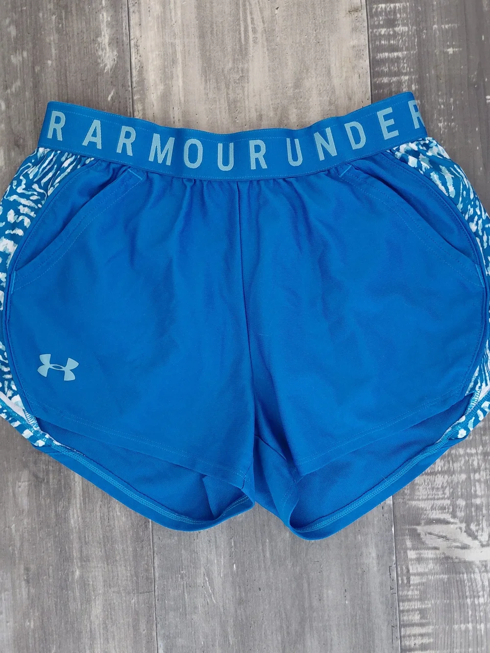 Under Armour Women’s Bright Blue Athletic Shorts with Patterned Side Panels